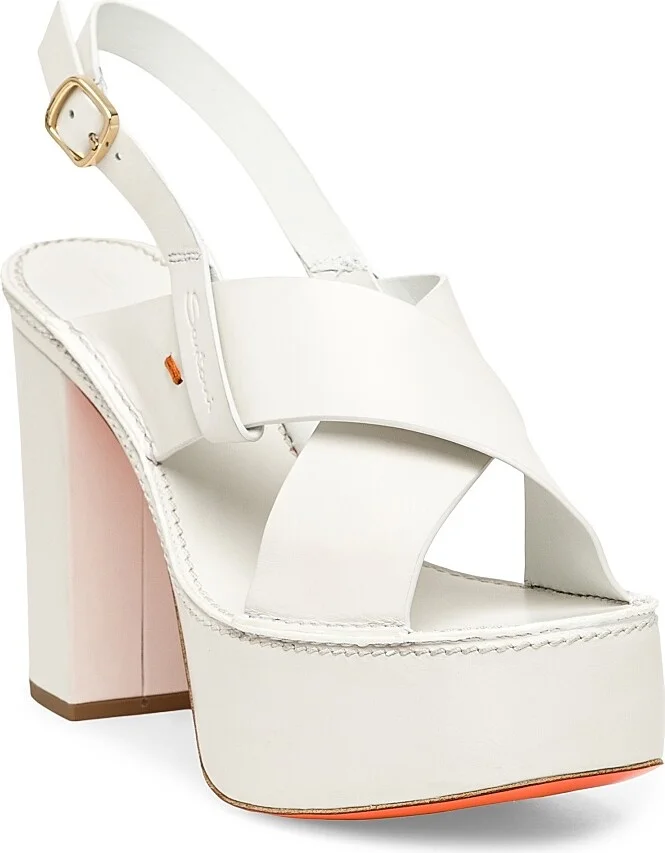 Women's Tropez 100MM Leather Platform Sandals - White - Size 7.5 - Image 3
