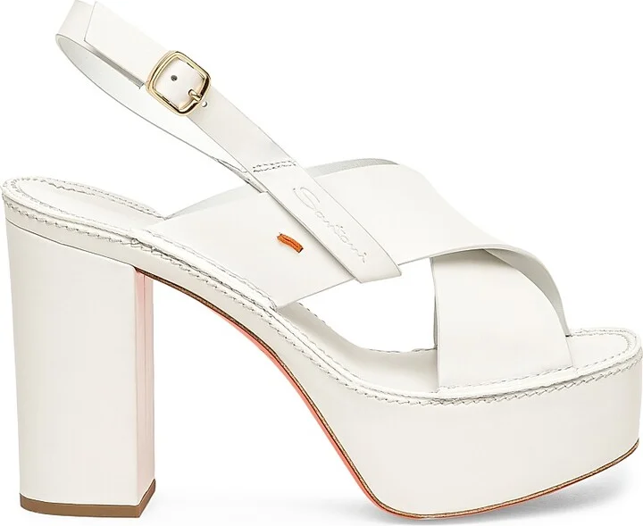 Women's Tropez 100MM Leather Platform Sandals - White - Size 7.5