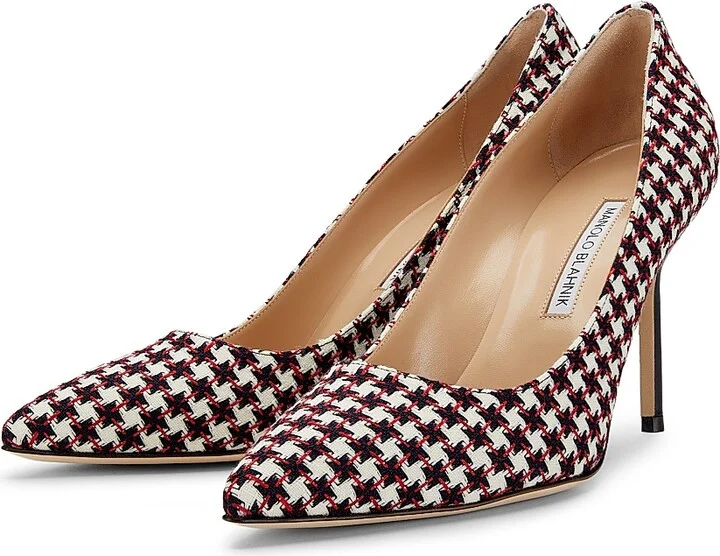 Women's Tweed Stiletto Pumps - Black White - Size 12 - Image 2