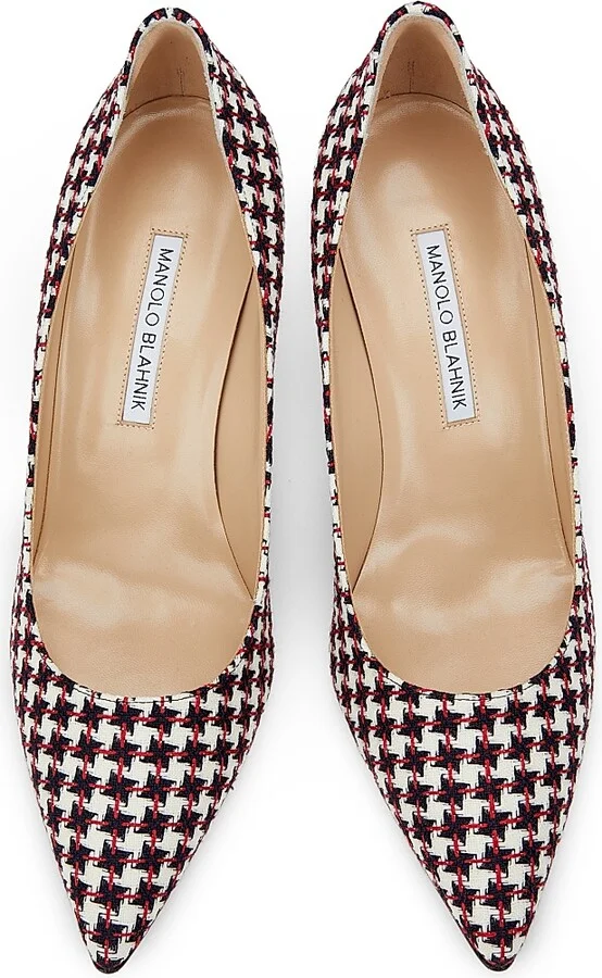 Women's Tweed Stiletto Pumps - Black White - Size 12 - Image 4