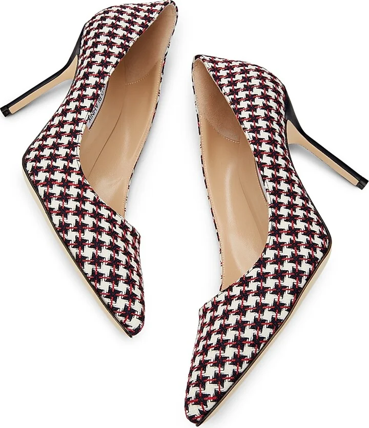 Women's Tweed Stiletto Pumps - Black White - Size 12 - Image 6