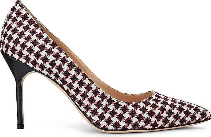 Women's Tweed Stiletto Pumps - Black White - Size 12