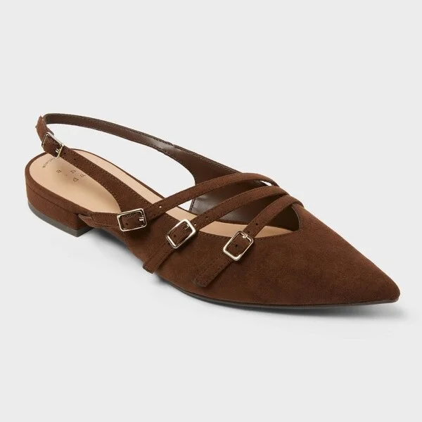 Women's Twiggy Multi Buckle Mini Heel Flats with Memory Foam Insole - A New Day™ : Faux Suede, Pointed Toe
