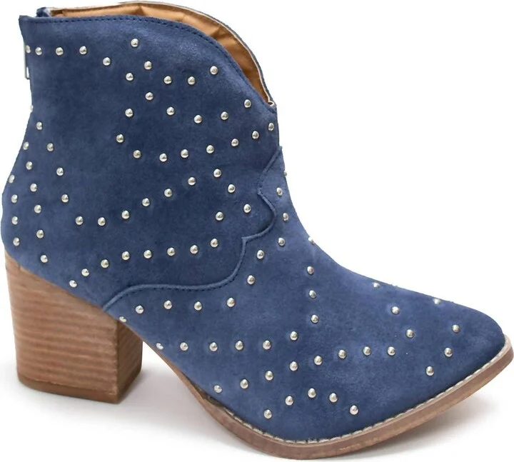 Women's Twilight Studded Heeled Ankle Boot In Denim