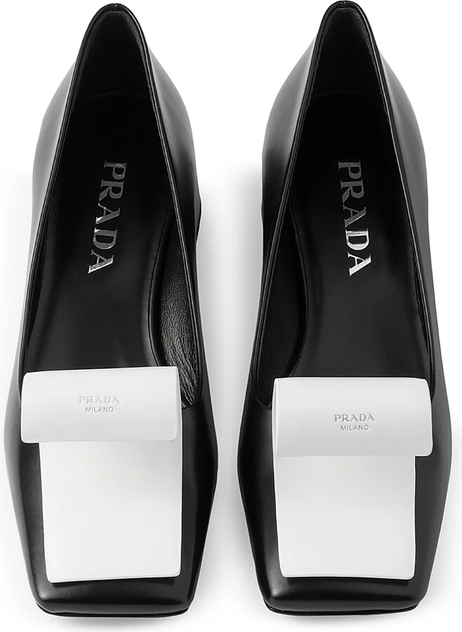 Women's Two-Tone 35MM Brushed Leather Pumps - Black - Size 7 - Image 2