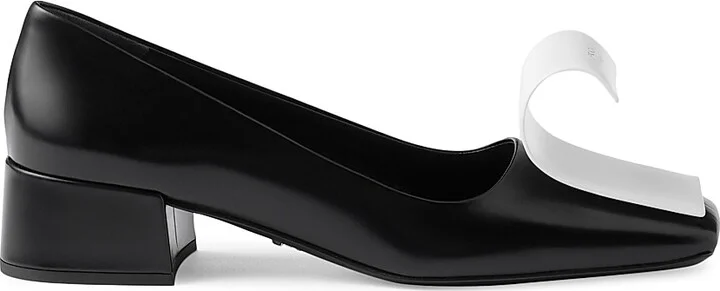 Women's Two-Tone 35MM Brushed Leather Pumps - Black - Size 7
