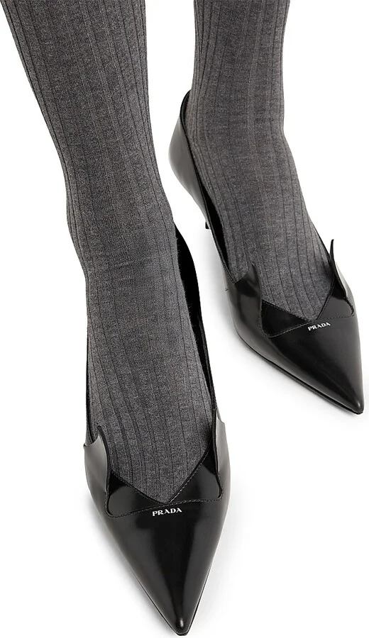 Women's Two-Tone Brushed Leather 55MM Pumps - Black - Size 10 - Image 2