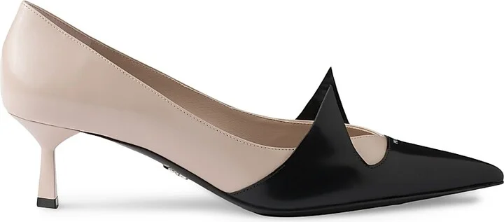 Women's Two-Tone Brushed Leather 55MM Pumps - Black - Size 10 - Image 9