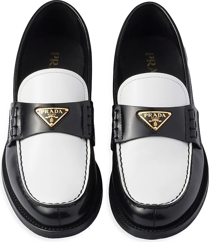 Women's Two-Tone Brushed Leather Loafers - Black - Size 7 - Image 3