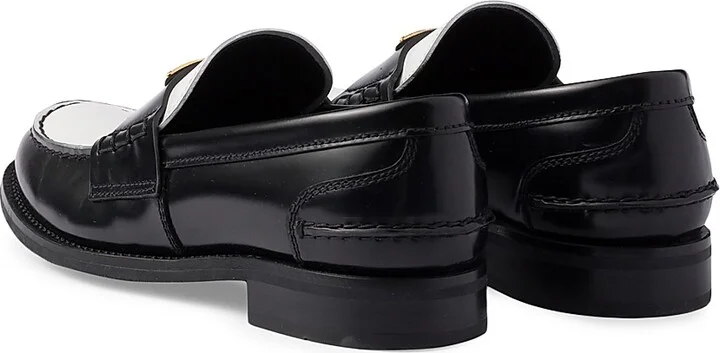 Women's Two-Tone Brushed Leather Loafers - Black - Size 7 - Image 4