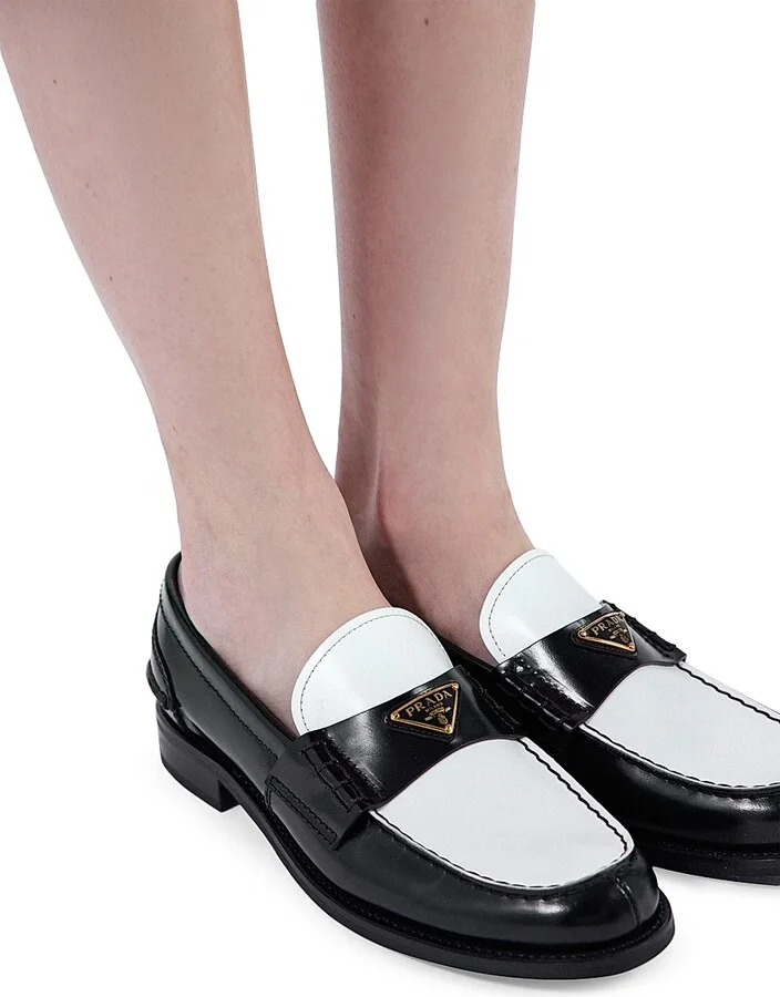 Women's Two-Tone Brushed Leather Loafers - Black - Size 7 - Image 6
