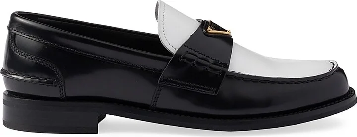Women's Two-Tone Brushed Leather Loafers - Black - Size 7