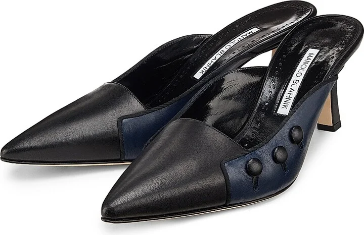 Women's Two-Tone Leather Mules - Black Navy - Size 7.5 - Image 2