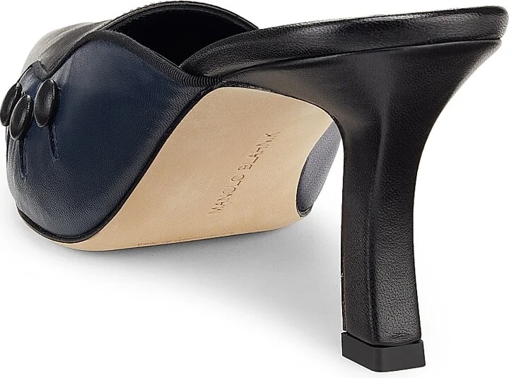 Women's Two-Tone Leather Mules - Black Navy - Size 7.5 - Image 3