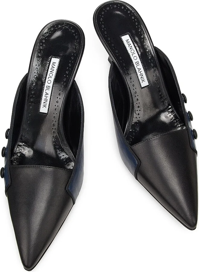 Women's Two-Tone Leather Mules - Black Navy - Size 7.5 - Image 4