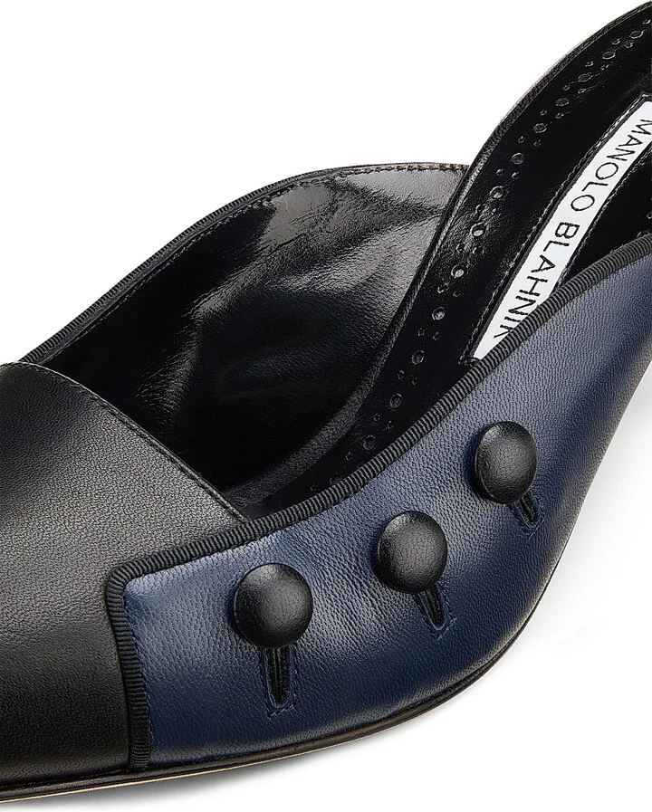 Women's Two-Tone Leather Mules - Black Navy - Size 7.5 - Image 5