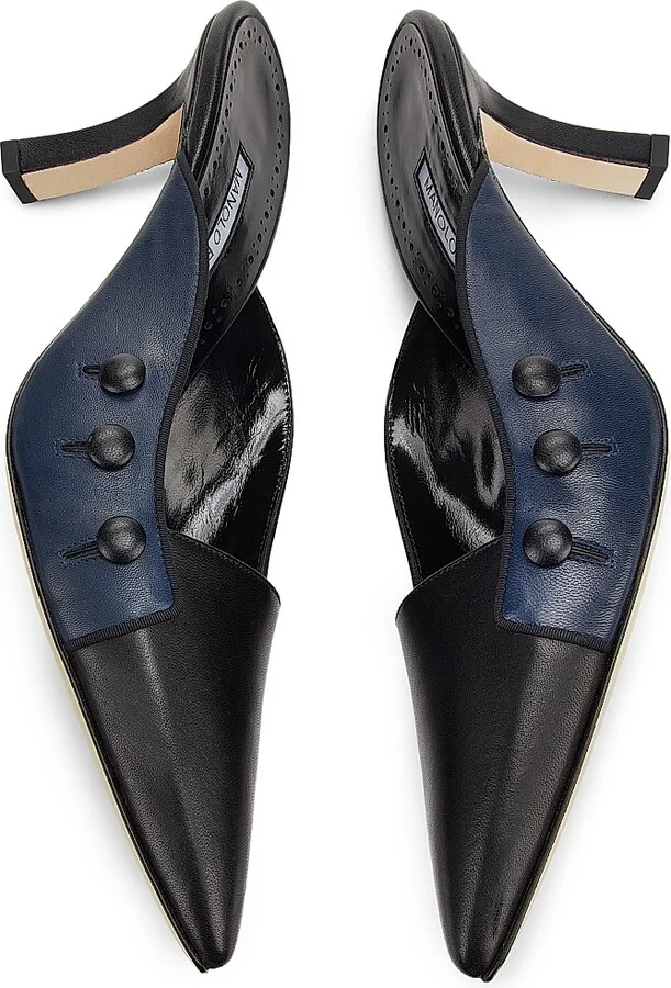 Women's Two-Tone Leather Mules - Black Navy - Size 7.5 - Image 6