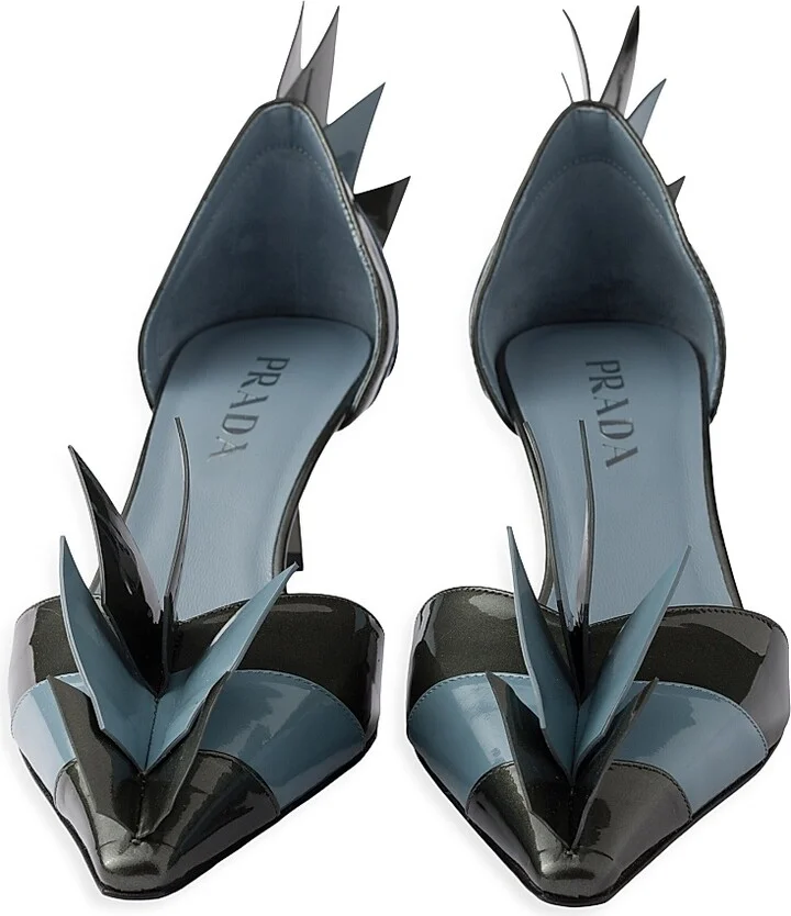 Women's Two-Tone Patent Leather D'orsay 55MM Pumps - Grey Blue - Size 7 - Image 4