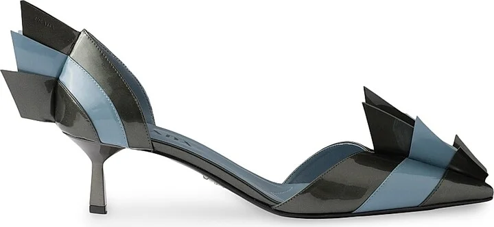Women's Two-Tone Patent Leather D'orsay 55MM Pumps - Grey Blue - Size 7