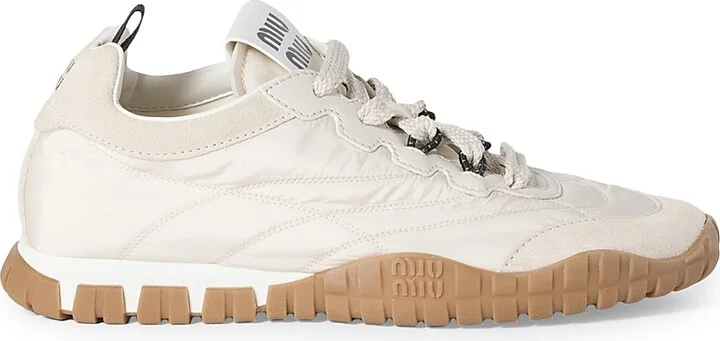 Women's Tyre Technical Fabric and Suede Sneakers - Off White - Size 9