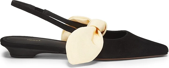 Women's Uba Suede & Grosgrain Slingback Flats - Black Sand - Size 5