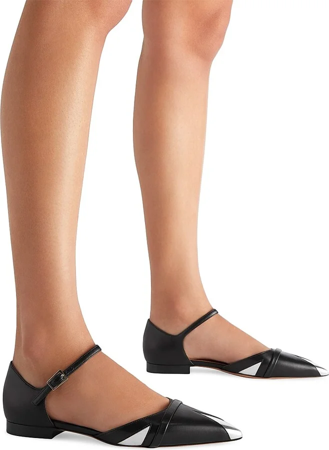 Women's Ulla Leather Flat Pumps - Black Silver - Size 10.5 - Image 5