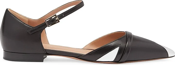 Women's Ulla Leather Flat Pumps - Black Silver - Size 10.5