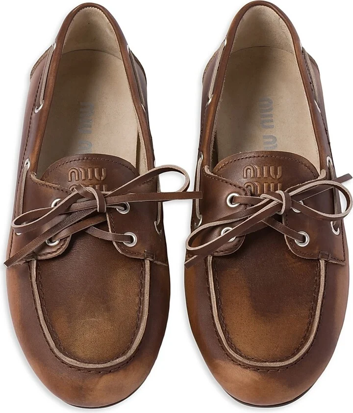 Women's Unlined Bleached Leather Boat Shoes - Brown - Size 5 - Image 2