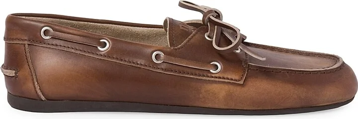 Women's Unlined Bleached Leather Boat Shoes - Brown - Size 5