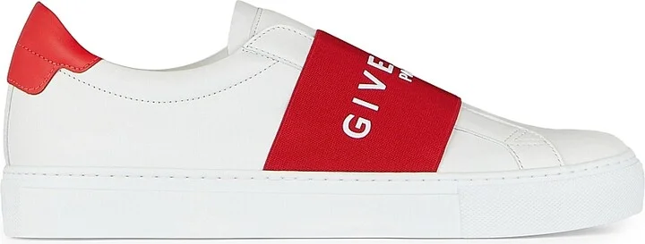 Women's Urban Street Sneakers in Leather with Elastic Band - White Red - Size 6