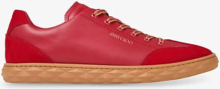 Womens V Ruby Red Diamond Light Logo-Embossed Leather Low-Top Trainers 12