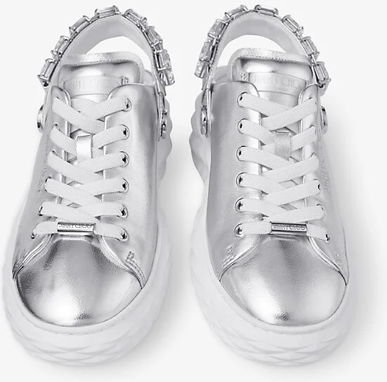 Womens V Silver/Crystal Diamond Sling Leather Low-Top Trainers Eur 37.5 / 4.5 Uk Women - Image 2