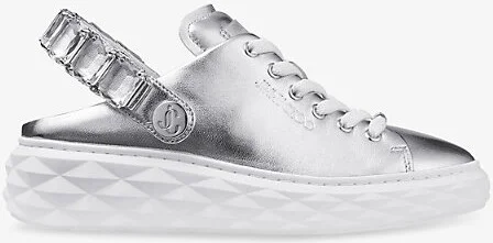 Womens V Silver/Crystal Diamond Sling Leather Low-Top Trainers Eur 37.5 / 4.5 Uk Women