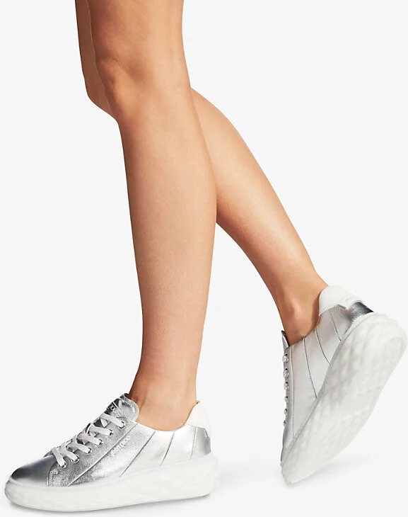 Womens V Silver Diamond Light Maxi Metallic Leather Low-Top Trainers Eur 37.5 / 4.5 Uk Women - Image 2