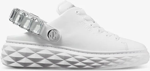 Womens V White/Crystal Diamond Sling Crystal-Embellished Leather Low-Top Trainers Eur 38/5 Uk Women