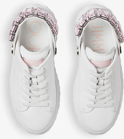 Womens V White/Powder Pink Diamond Sling Crystal-Embellished Leather Slingback Low-Top Trainers Eur 39 / 6 Uk Women - Image 2