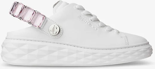 Womens V White/Powder Pink Diamond Sling Crystal-Embellished Leather Slingback Low-Top Trainers Eur 39 / 6 Uk Women