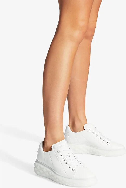 Womens V White/White Diamond Light Maxi Branded Leather Low-Top Trainers Eur 36.5 / 3.5 Uk Women - Image 2