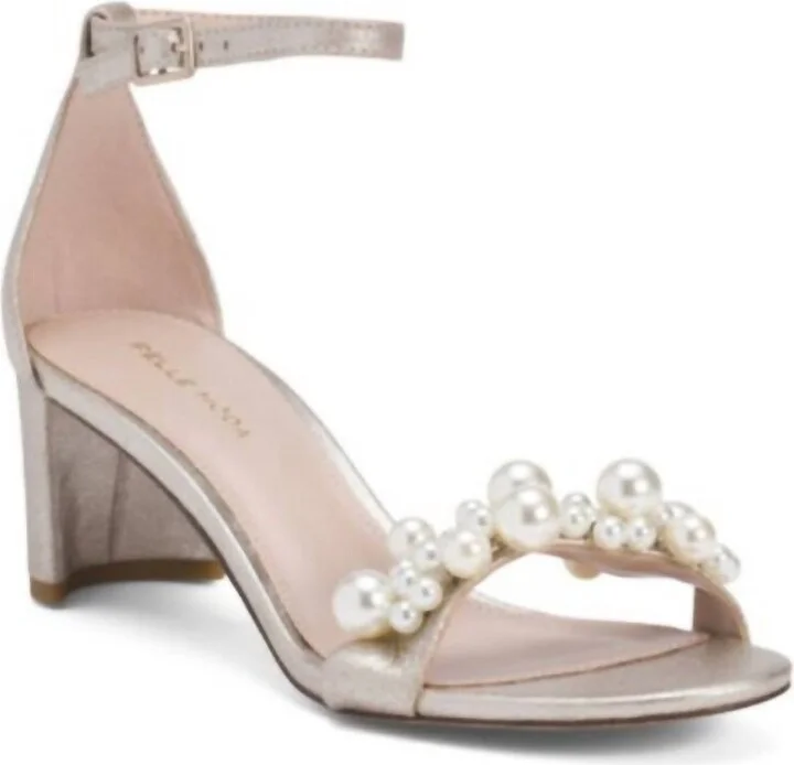 Women's Vacie Imitation Pearl Sandal In Gold Suede