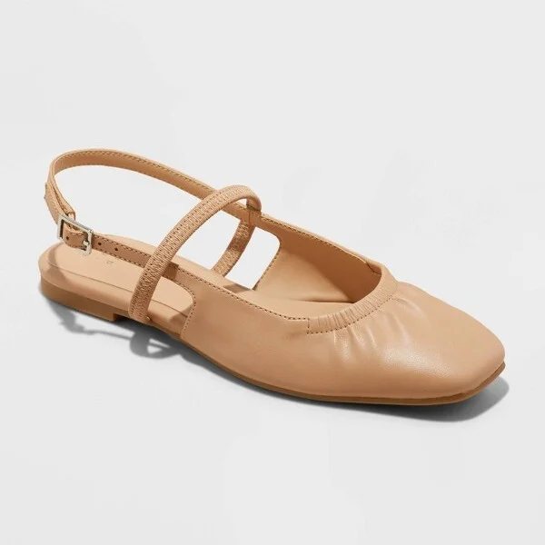 Women's Vada Slingback Scrunch Toe Flats - A New Day™ : Faux Leather, Memory Foam Insole, Textured Outsole