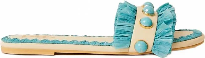 Women's Valentina Fringe Slide In Shell/turquoise