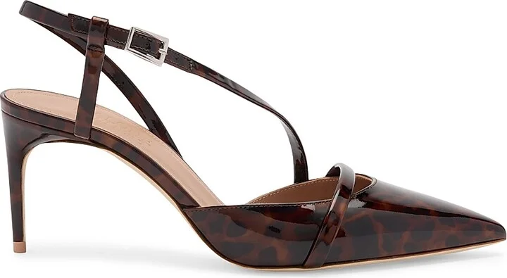 Women's Valeria 70MM Leopard Patent Leather Slingback Pumps - Brown - Size 10.5