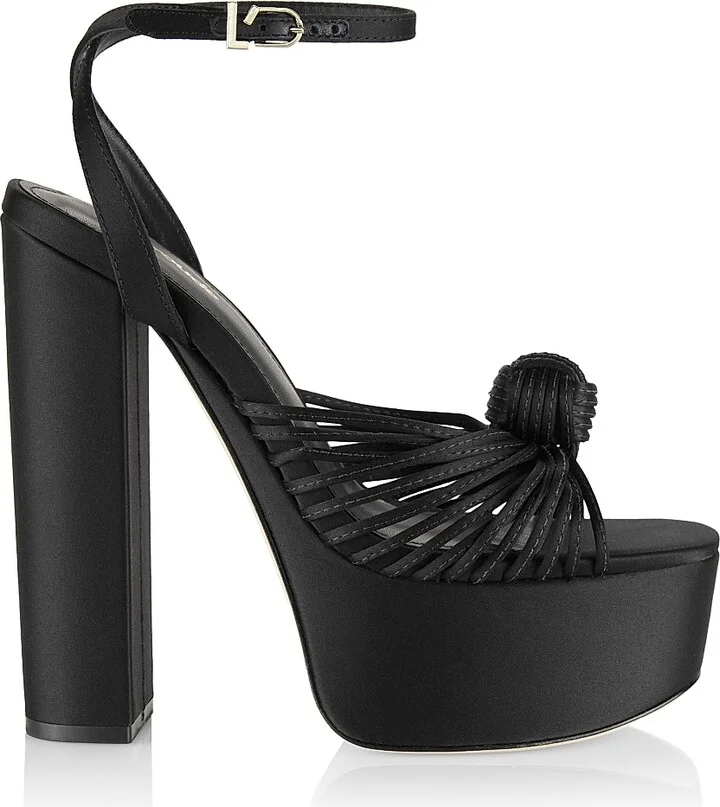 Women's Valerie 140MM Satin Platfom Sandals - Black - Size 7