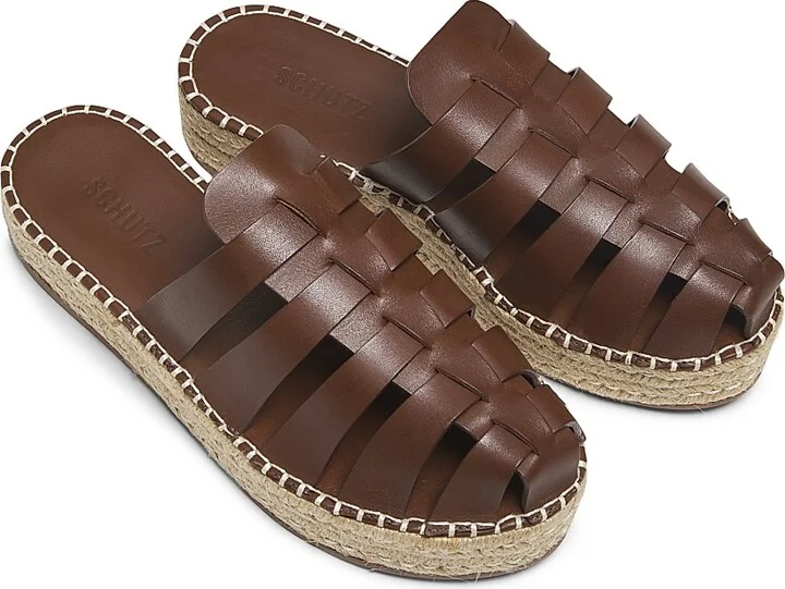 Women's Valerie 45MM Leather & Raffia Flatform Mules - Desert Brown - Size 5 - Image 4