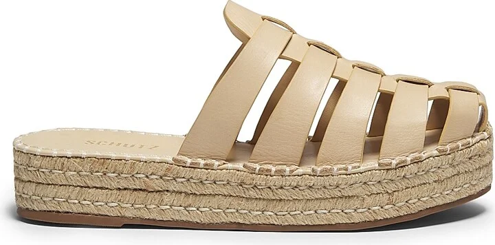 Women's Valerie Flatform 45MM Leather & Raffia Mules - Natural - Size 5