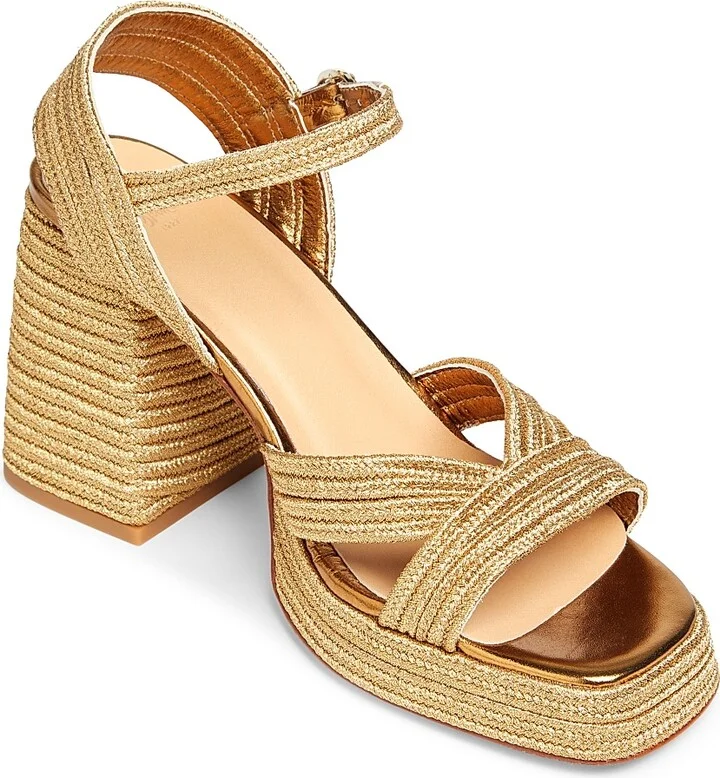 Women's Valle 100MM Woven Block-Heel Sandals - Oro Viejo - Size 6 - Image 2