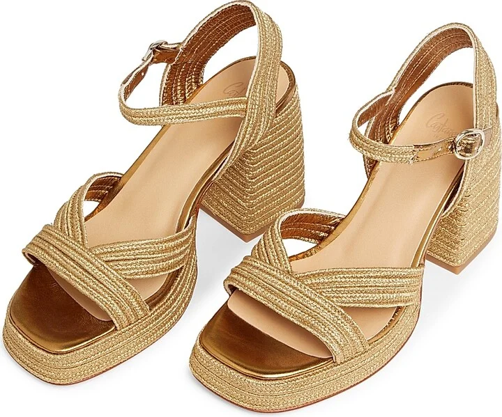 Women's Valle 100MM Woven Block-Heel Sandals - Oro Viejo - Size 6 - Image 4