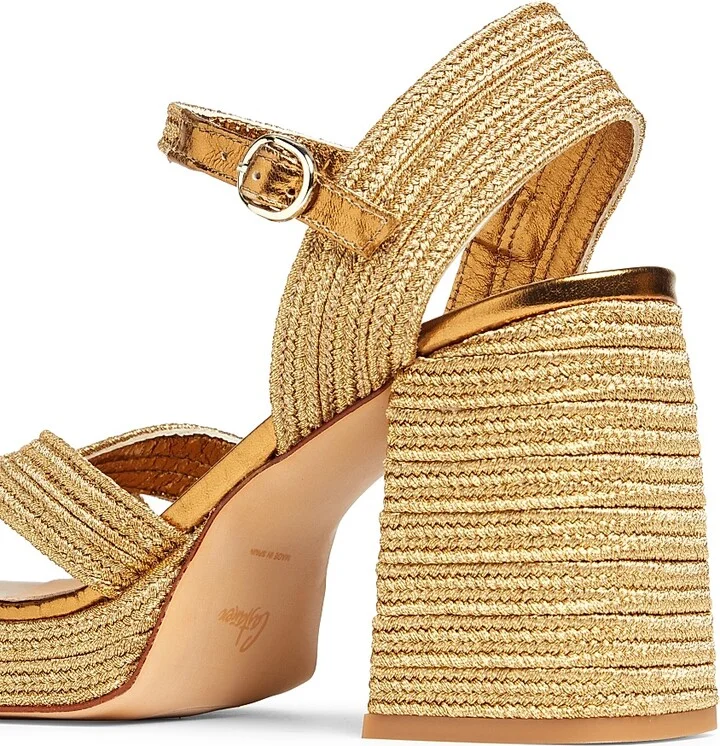 Women's Valle 100MM Woven Block-Heel Sandals - Oro Viejo - Size 6 - Image 5