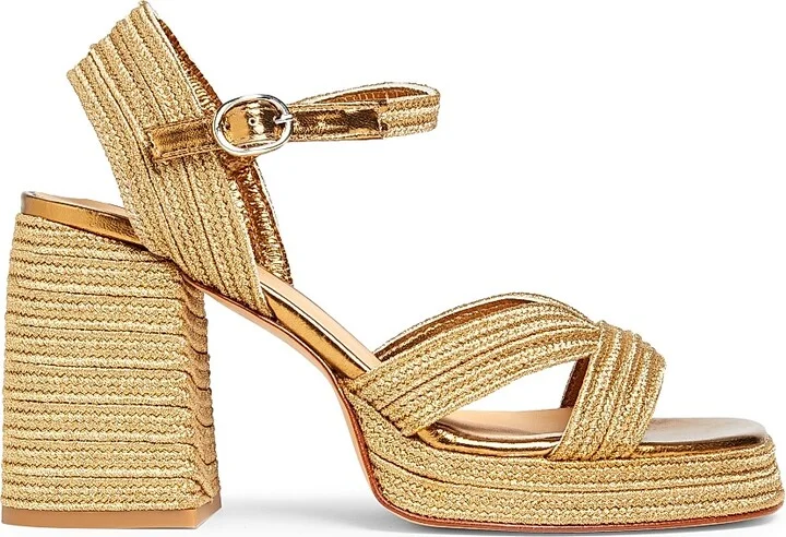 Women's Valle 100MM Woven Block-Heel Sandals - Oro Viejo - Size 6