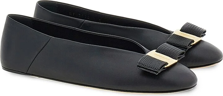 Women's Vanna Bow-Detailed Leather Ballet Flats - Nero - Size 7 - Image 2